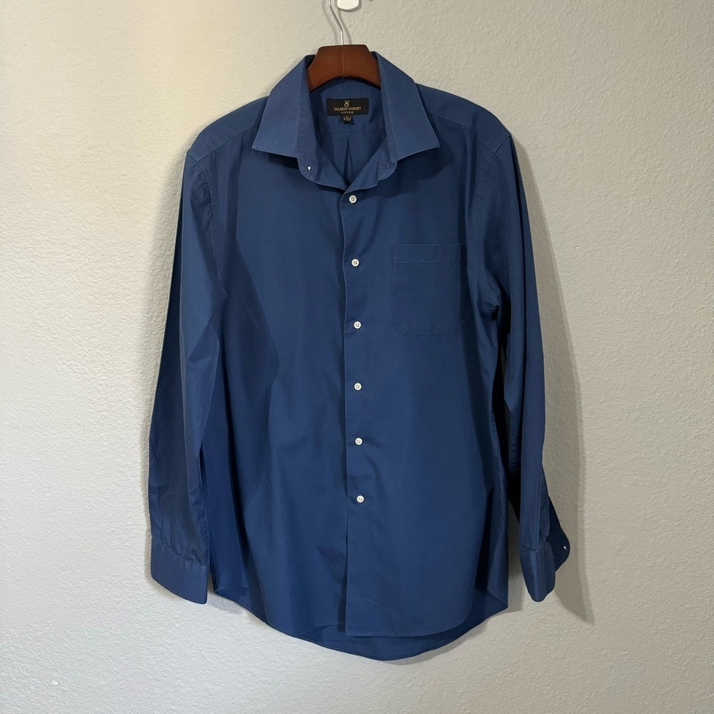 Valerio Garati Fitted Man Blue Collared‎ Long Sleeves Button-Down T-Shirt Sz L